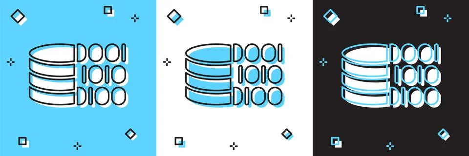 Set Binary code icon isolated on blue and white, black background. Vector Stock Illustration