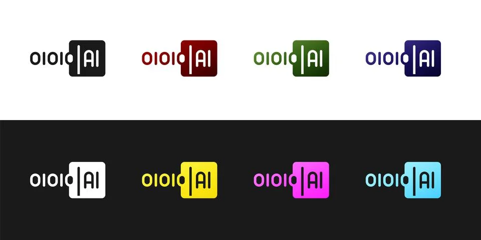 Set Binary code icon isolated on black and white background. Vector Stock Illustration