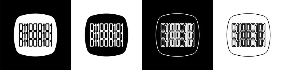 Set Binary code icon isolated on black and white background. Vector イラスト素材