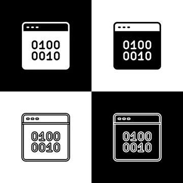 Set Binary code icon isolated on black and white background. Vector Stock Illustration