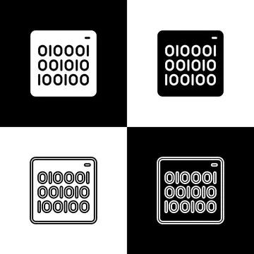 Set Binary code icon isolated on black and white background. Vector Stock Illustration