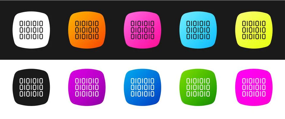 Set Binary code icon isolated on black and white background. Vector Stock Illustration