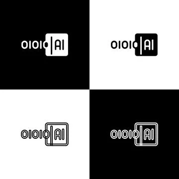 Set Binary code icon isolated on black and white background. Vector Stock Illustration