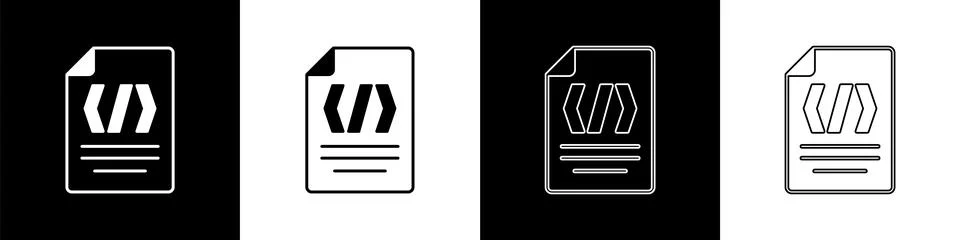 Set Binary code icon isolated on black and white background. Vector Stock Illustration