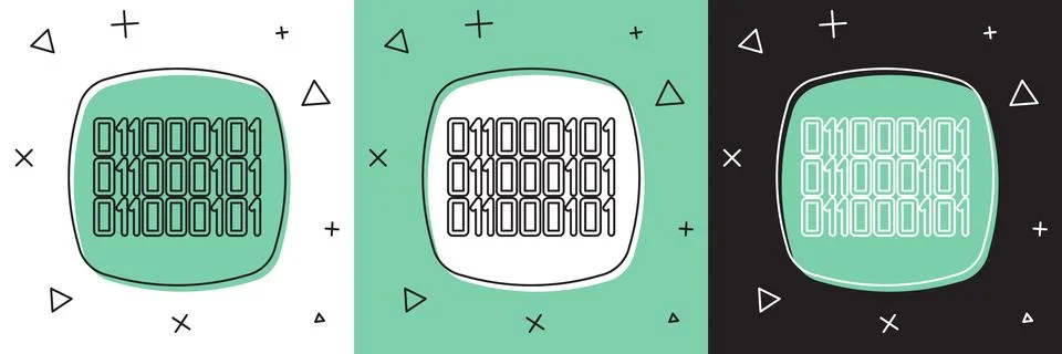 Set Binary code icon isolated on white and green, black background.  Vector Stock Illustration