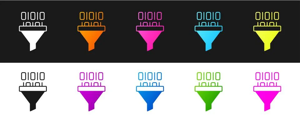 Set Binary code icon isolated on black and white background.  Vector 스톡 일러스트