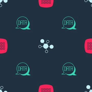 Set Binary code, Mind map infographic and Data analysis on seamless pattern Stock Illustration