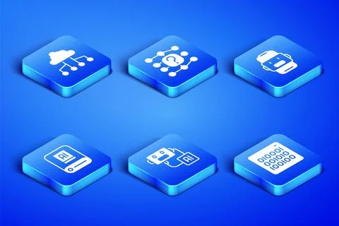 Set Binary code, Network cloud connection, Artificial intelligence robot, AI Stock Illustration