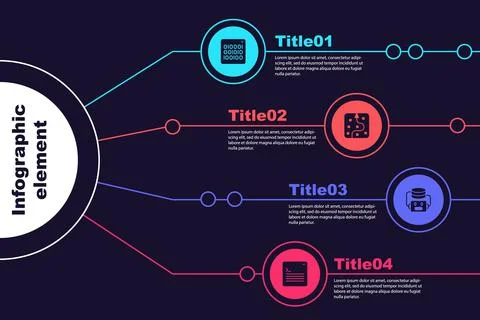 Set Binary code, Neural network, Artificial intelligence robot and Web developer Stock Illustration