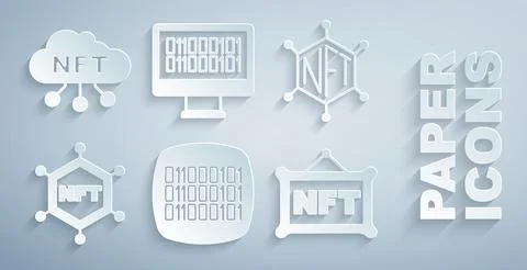 Set Binary code, NFT blockchain technology, Digital crypto art,  and cloud ic Stockillustratie