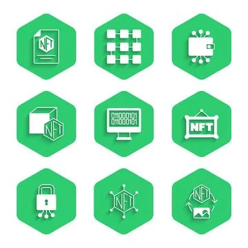 Set Binary code, NFT blockchain technology, Digital crypto art, Cyber secur.. Stock Illustration