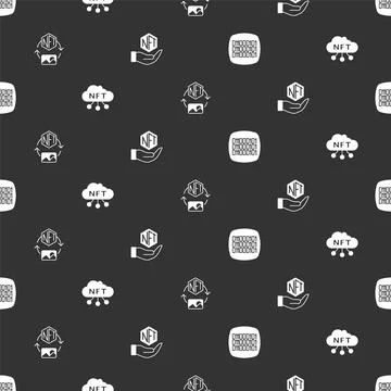 Set Binary code, NFT cloud, Digital crypto art and on seamless pattern. Vector Stock Illustration