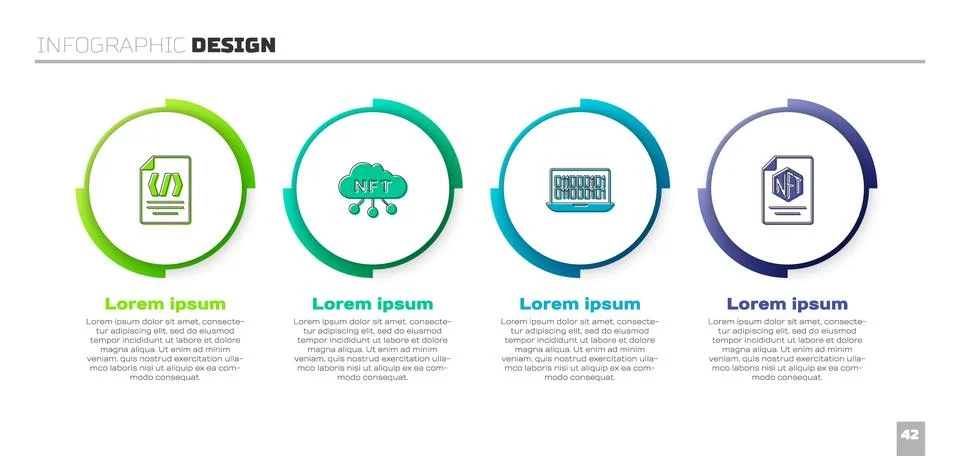 Set Binary code, NFT cloud, and contract. Business infographic template. Vector Stock Illustration