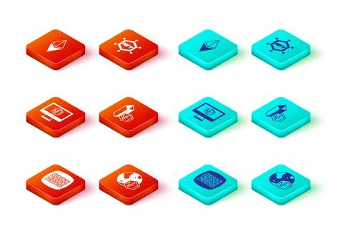 Set Binary code, NFT Digital crypto art, Monitor with store app, blockchain Stock Illustration