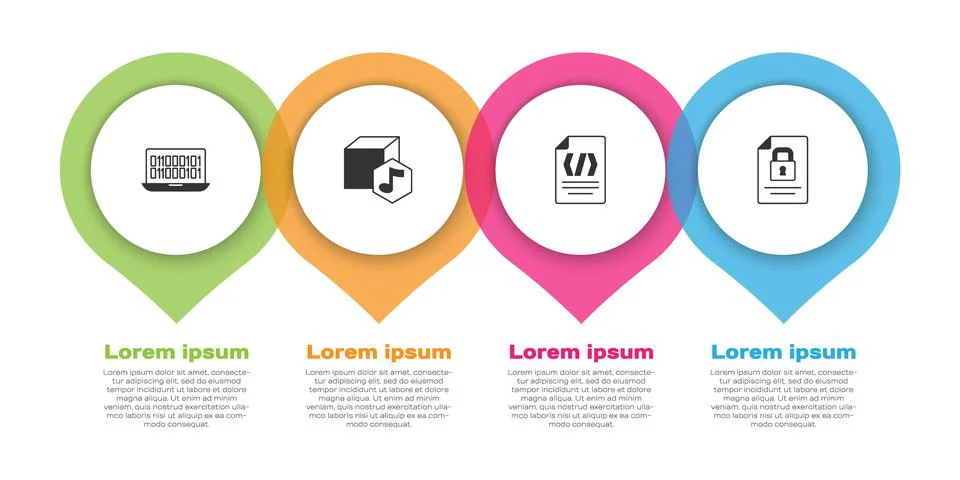 Set Binary code, NFT Digital crypto art, and Document and lock. Business Stock Illustration