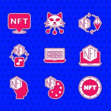 Set Binary code, NFT Digital crypto art, Laptop with store app, Ethereum イラスト素材