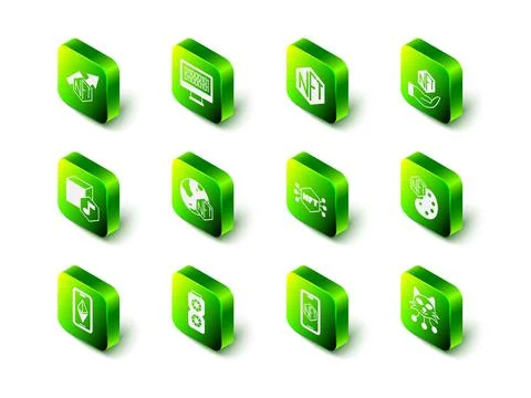 Set Binary code, NFT Digital crypto art, Mobile with store app and Video graphic Stock Illustration