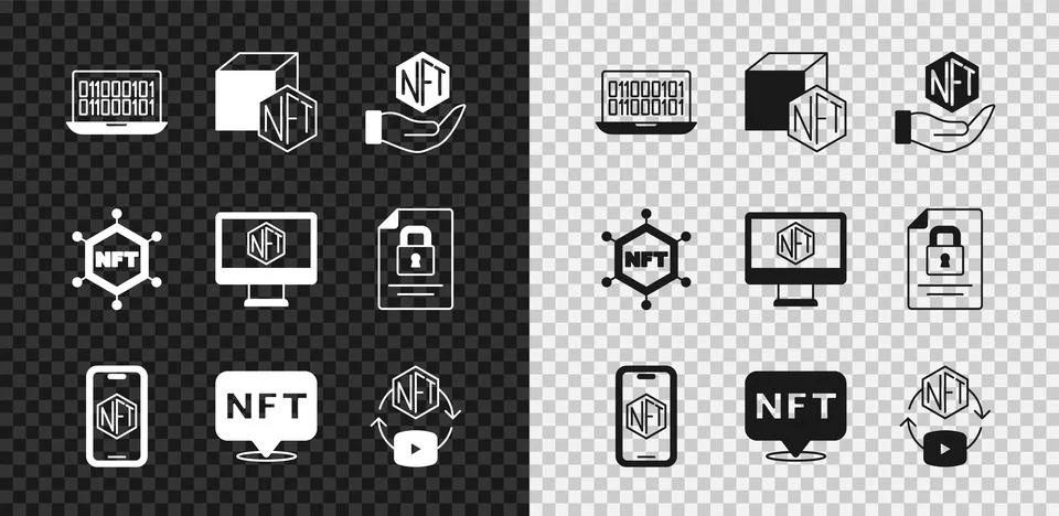 Set Binary code, NFT Digital crypto art, Mobile with store app, blockchain イラスト素材