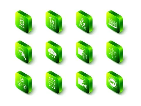 Set Binary code, NFT Digital crypto art, blockchain technology,  and Cyber .. Stock Illustration