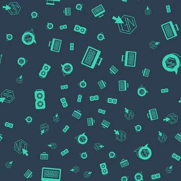 Set Binary code, NFT Digital crypto art, Video graphic card and  on seamles.. Stock Illustration