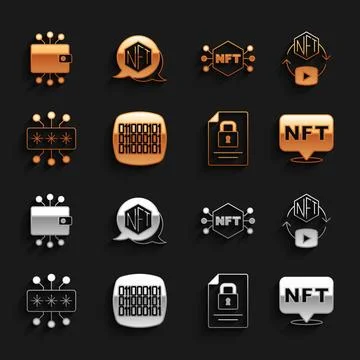 Set Binary code, NFT Digital crypto art, Document and lock, Cyber security,.. Stock Illustration