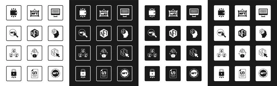 Set Binary code, NFT Digital crypto art, Search, Cryptocurrency wallet,  an.. イラスト素材