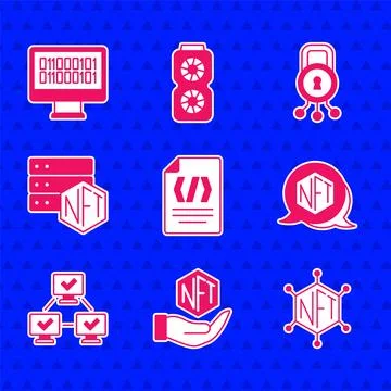 Set Binary code, NFT Digital crypto art, blockchain technology, Cyber secur.. Illustrazione stock