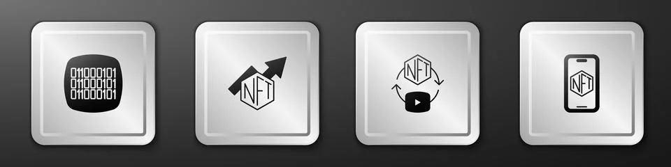 Set Binary code, NFT growth bar chart, Digital crypto and Mobile with store.. Stockillustratie