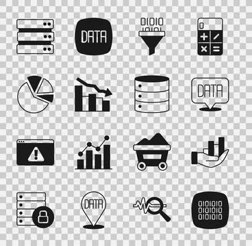Set Binary code, Pie chart infographic, Data analysis, Financial growth decrease Illustrazione stock