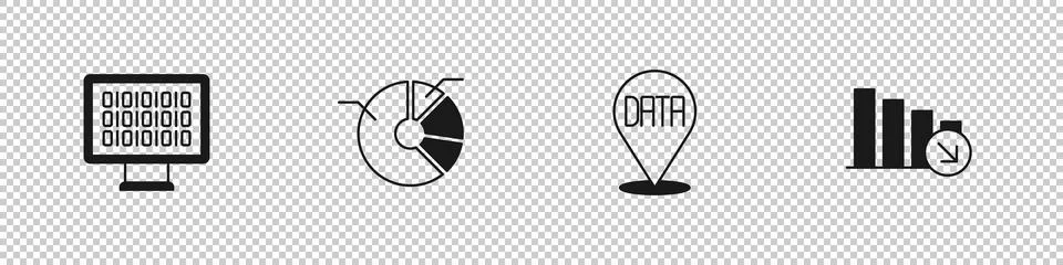 Set Binary code, Pie chart infographic, Data analysis and Financial growth .. 库存插图