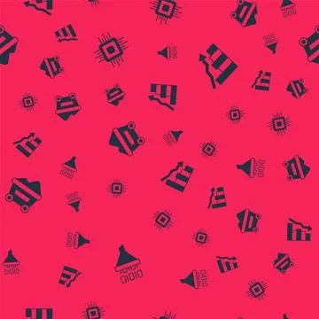 Set Binary code, Processor CPU, Coal mine trolley and Financial growth decrea Stock Illustration