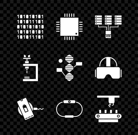 Set Binary code, Processor with microcircuits CPU, Server, Data, Web Hosting Stock Illustration