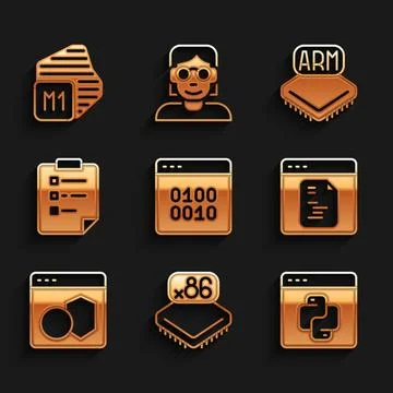 Set Binary code, Processor with microcircuits CPU, Python programming language Stockillustratie