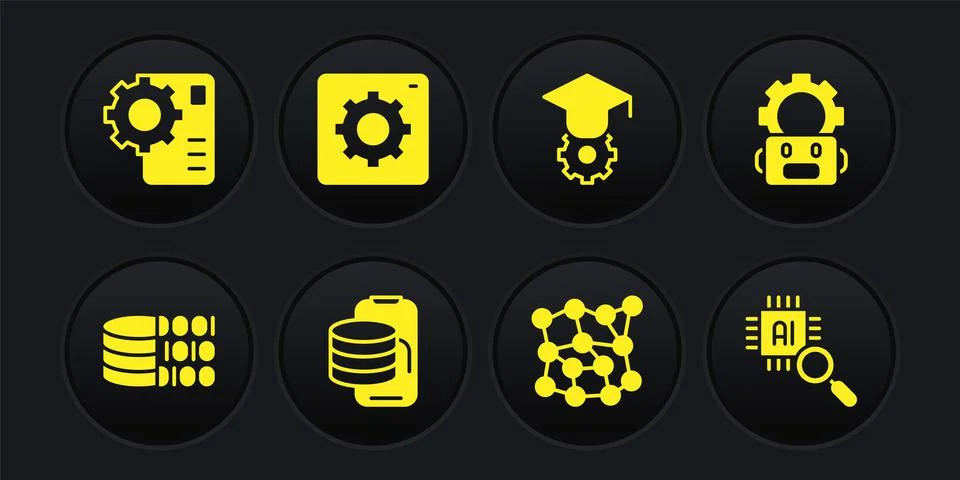 Set Binary code, Robot setting, Cloud technology data transfer, Neural network Stock Illustration