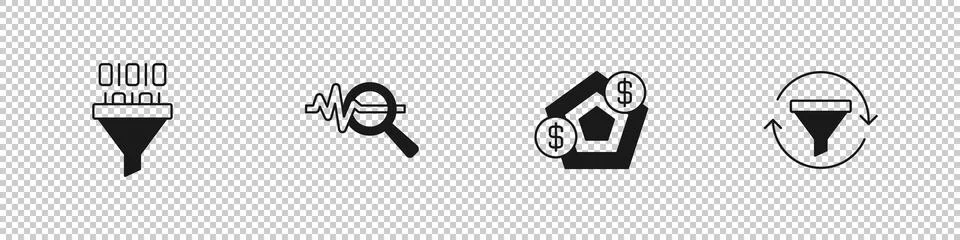 Set Binary code, Search data analysis, Financial growth and Sales funnel with Stock Illustration