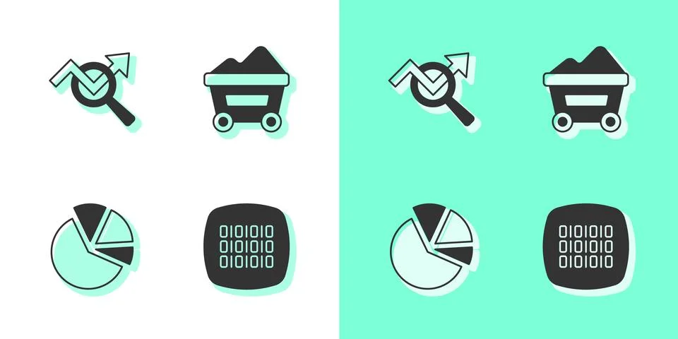 Set Binary code, Search data analysis, Pie chart infographic and Coal mine .. Stock Illustration