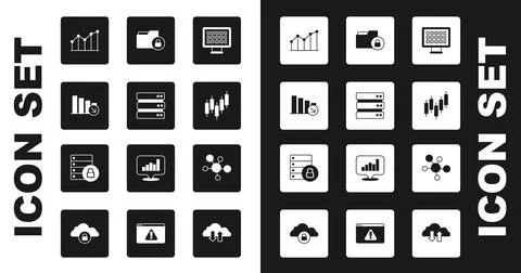 Set Binary code, Server, Financial growth decrease, Pie chart infographic Stock Illustration