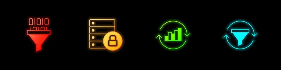 Set Binary code, Server security with padlock, Pie chart infographic and Sales Stock Illustration