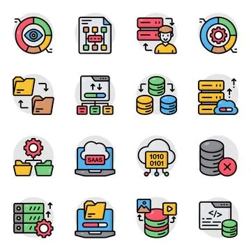 Set of Binary Data Flat Icons 스톡 일러스트