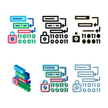 Set binary protection algorithm icon vector outline Illustrazione stock