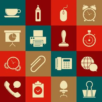 Set Binder clip, Briefcase, Computer mouse, Printer, Presentation financial Stock Illustration