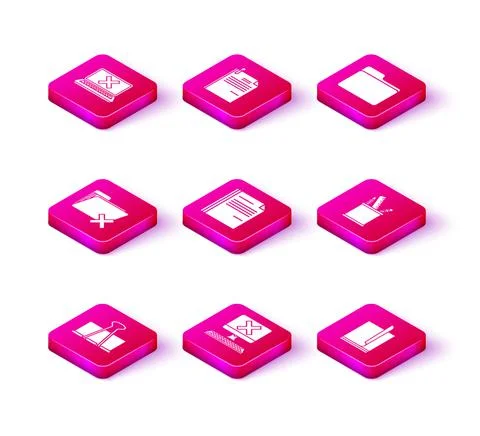 Set Binder clip, Computer with keyboard and x mark, Delete folder, File document Illustrazione stock