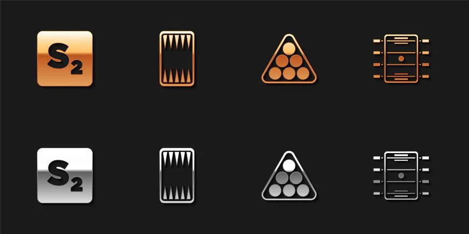 Set Bingo, Backgammon board, Billiard balls triangle and Hockey table icon Stock Illustration
