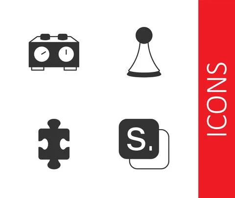 Set Bingo, Time chess clock, Puzzle pieces toy and Chip for board game icon Stock Illustration