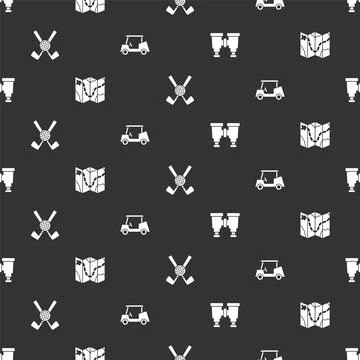 Set Binoculars, Golf course layout, Crossed golf club with ball and car on Stock Illustration