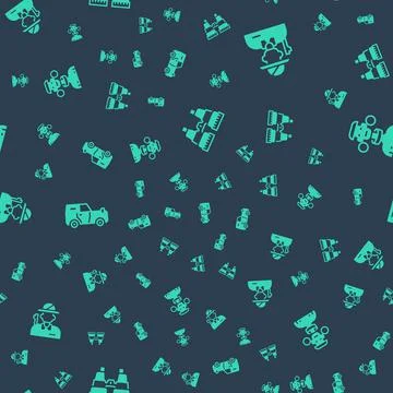 Set Binoculars, Hunter, Off road car and African tribe male on seamless pattern Illustrazione stock