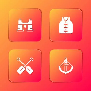 Set Binoculars, Life jacket, Paddle and Anchor icon. Vector Stockillustratie