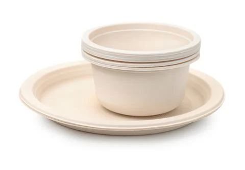 Set of biodegradable plastic dishware Stock Photos