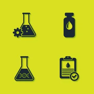 Set Bioengineering, Clipboard with blood test, DNA research, search and Medical Stock Illustration