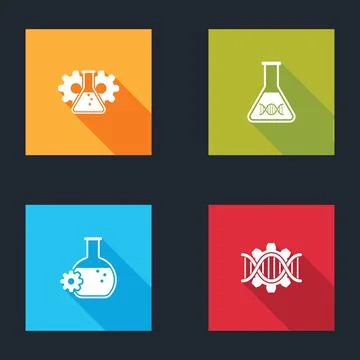 Set Bioengineering, DNA research, search, and Genetic icon. Vector Stock Illustration